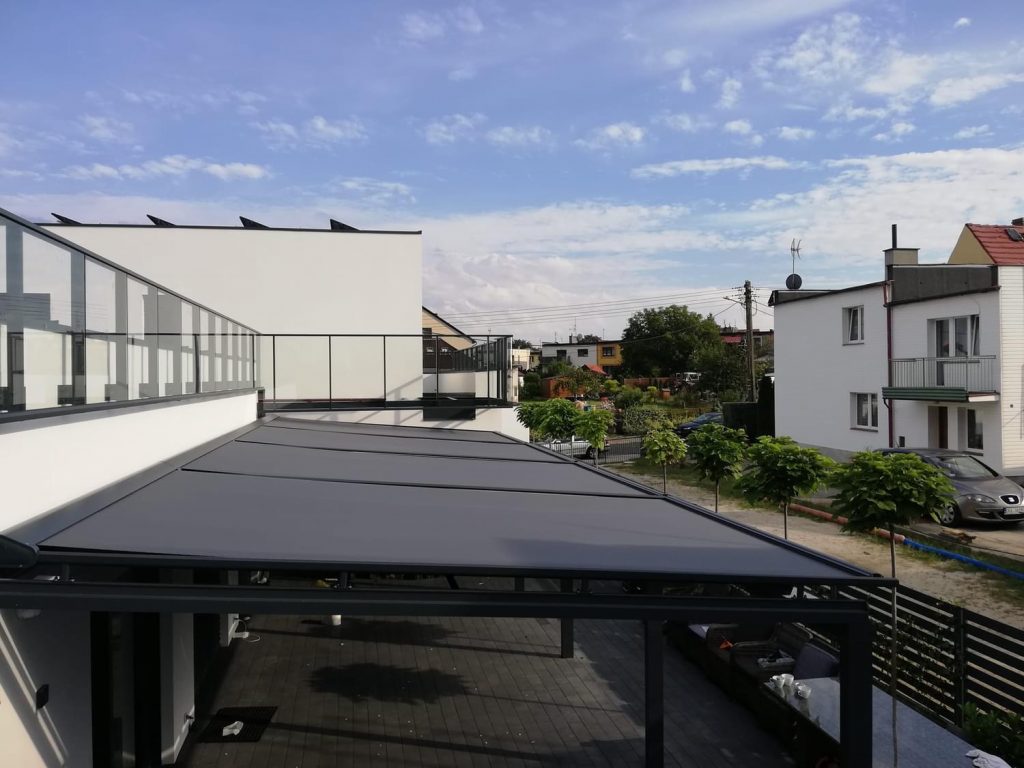 grey motorised awning